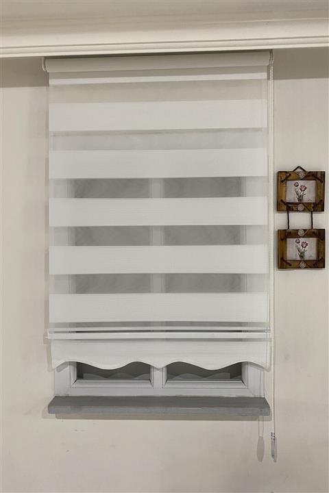 Taç Güneş Perde Mikro Plise Beyaz Geçişli Zebra Perde