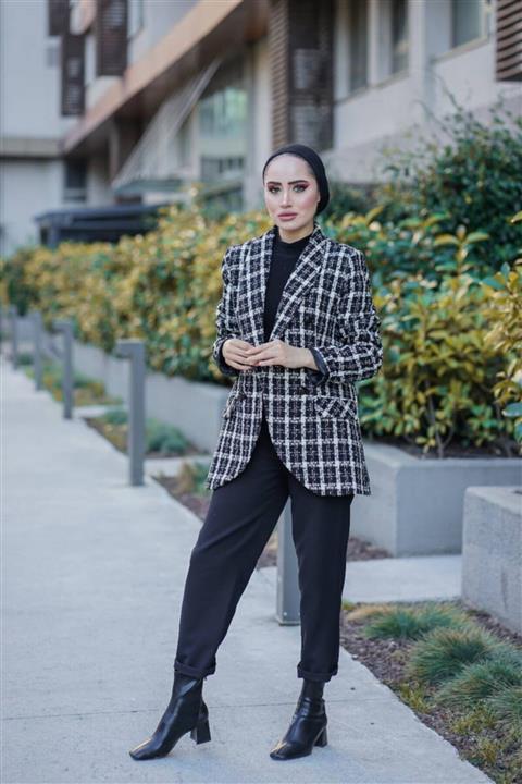 BURCU TESETTÜR Düğme Detaylı Blazer Ceket Tpl7711 Siyah