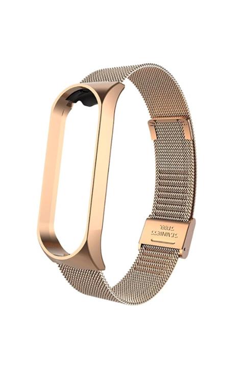 Xiaomi Mi Band 4 Uyumlu Akıllı Saat Kordon Metal Tel Örgü Işlemeli Klipsli Kordon Gold