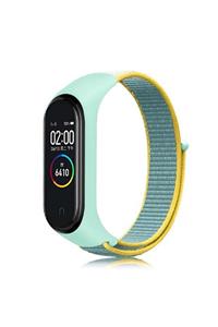 GTC Mi Band 3-4-5 Uyumlu Hasır Örgü Turkuaz - Sarı Kordon Kayış