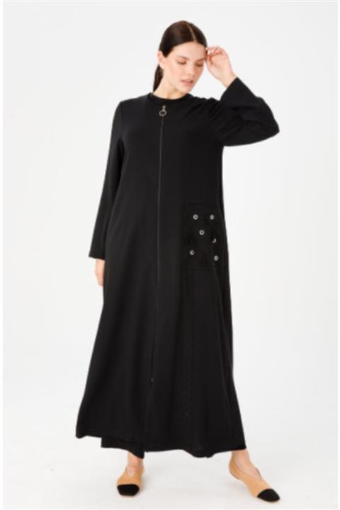 Micca Kuşgözü Detaylı Ferace - Siyah