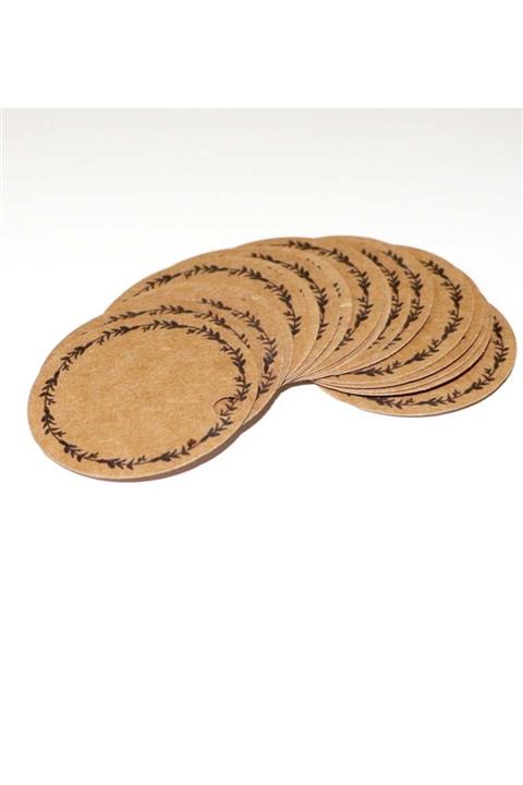 Vice Kraft Fiyat / Hediye Etiketi / Yuvarlak Yaprak Baskılı 30 Adet (5 CM)