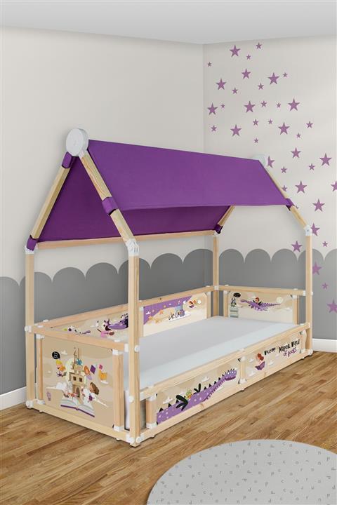 Popcorn Kids Back To School Kız Mor Cadırlı Loft Montessorı Yatak