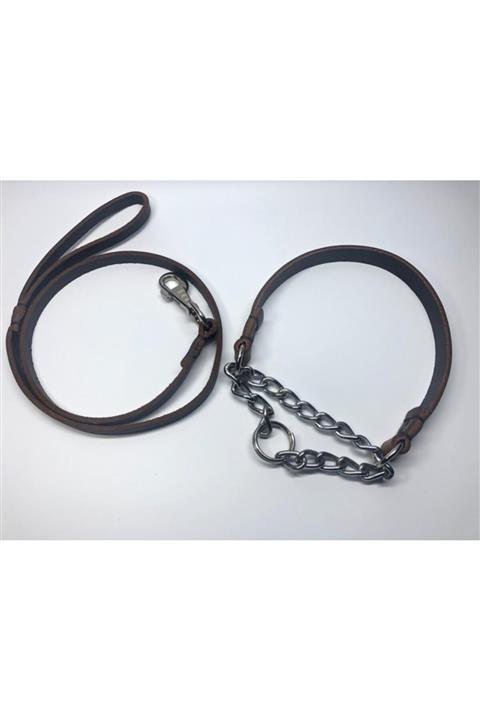 Rebel Dog %100 Hakiki Deri Gezdirme Kayışı 1.2x1 00cm Ve Deri Tasma 1.8x60-68cm