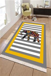 SUNTEKS HOME Dijital Baskı Kaymaz Taban Sarı Fil Desen Yolluk Halı