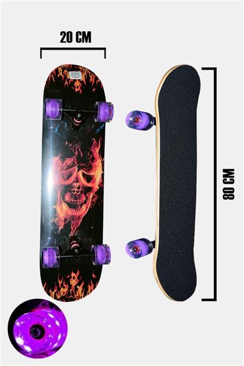 AVESSA Zımparalı Işıklı Mor Silikon Tekerli Alev Desenli Kaykay