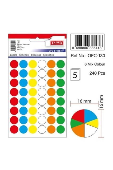Tanex Ofc-mx130 Termal Etiket Karışık Renk 16 Mm