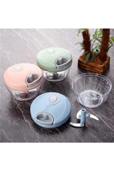 evvehediyelikesya Mitra Ipli 3 Bıçaklı Mini El Rondosu Meyve Sebze Doğrayıcı Pembe