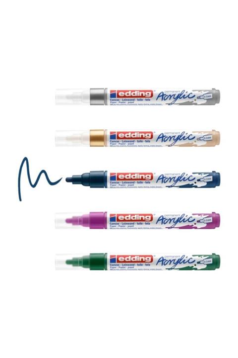 Edding 5100 Akrilik Markör 5 Li Paket Metalik Yeşil Mor Mavi Gümüş Altın 2-3 mm Lik Yuvarlak U