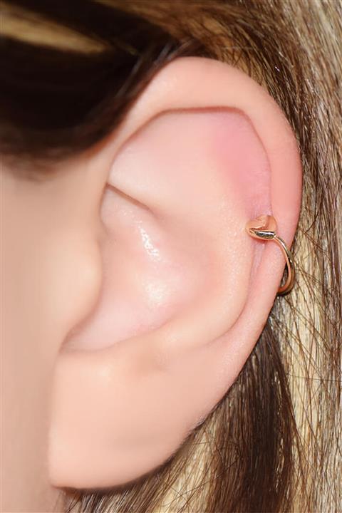 Lilarote Pırlanta Tragus Kalpli Altın Kıkırdak Küpe