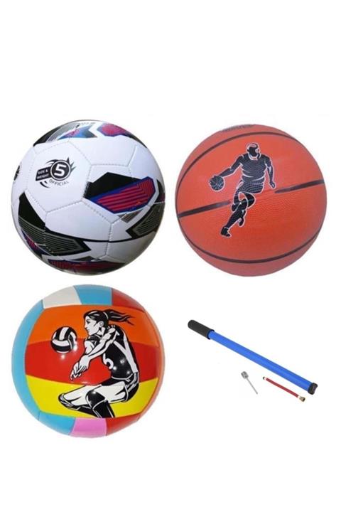 Efe Toys Çocuk Yetişkin Futbol Topu Voleybol Topu Basketbol Topu Seti + Pompa + Top Iğnesi
