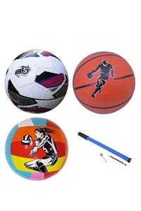 Efe Toys Çocuk Yetişkin Futbol Topu Voleybol Topu Basketbol Topu Seti + Pompa + Top Iğnesi