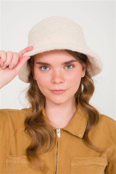 BAHELS Kadın Krem Teddy Peluş Bucket Şapka