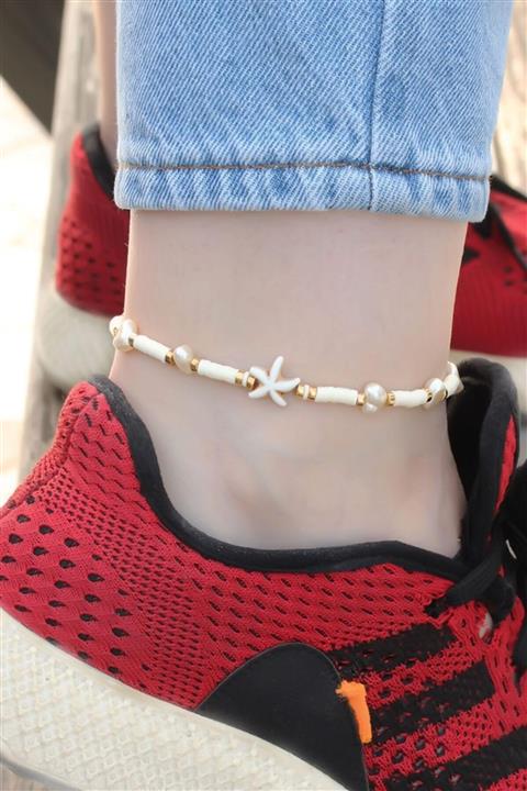 bermark Kadın Sedef Deniz Yıldızı Tasarımlı Boncuk Detaylı Halhal