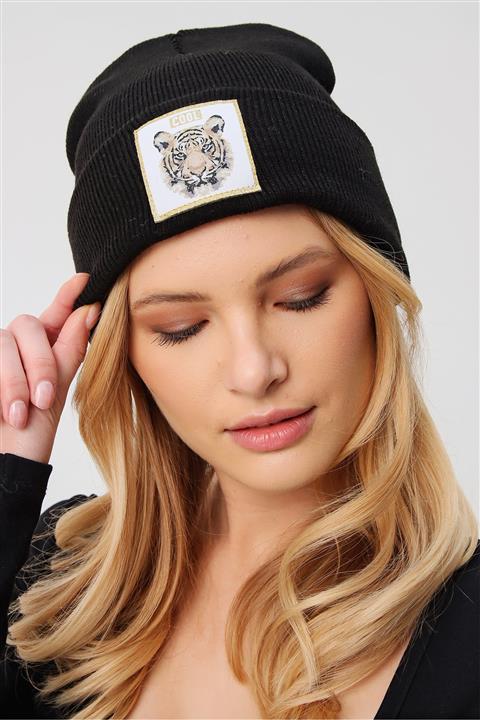 Trend Alaçatı Stili Kadın Siyah Tıger Nakışlı Bere ALC-A2059