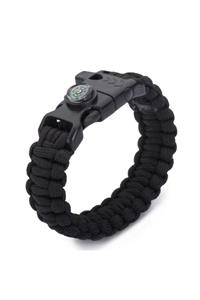 PARACORD DÜNYASI Tactical Siyah Renk Paracord Bileklik Çok Amaçlı 5'i 1 Arada Kampçı Bileklik