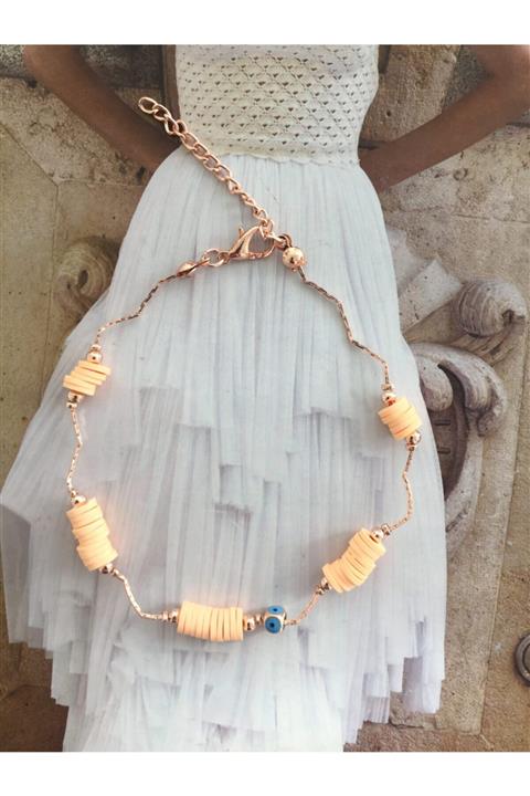 ACCESSORIES WORLD Yavruağzı Nazar Boncuklu Fimo Rose Halhal