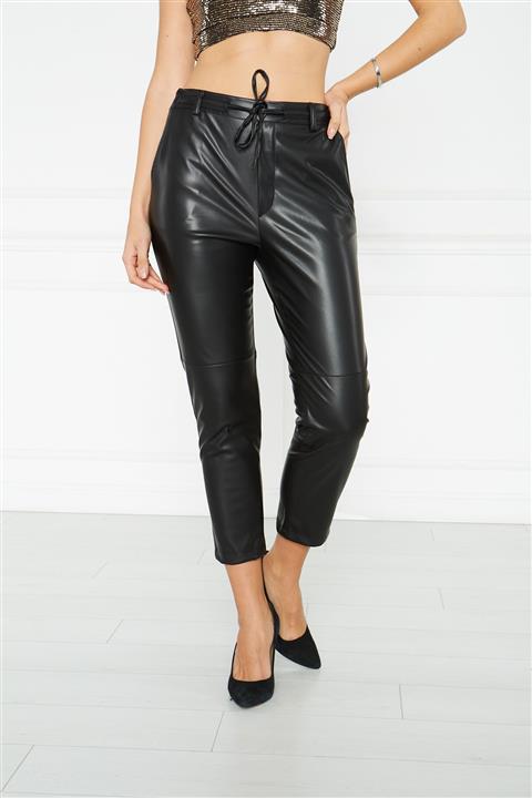 BLACK BEYAZ Parcalı Deri  Pantalon
