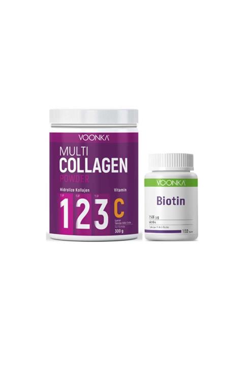 Voonka Hidrolize Kollajen (tip I, Iı, Iıı) Ve Vitamin C Içeren Takviye Edici Gıda 300 Gr+biotin 102 Tablet