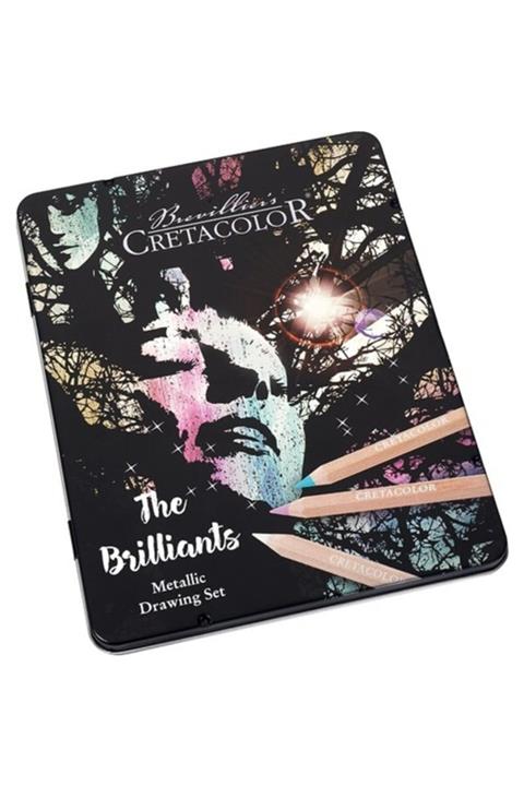 CretaColor Megacolor Brilliants Metalik Jumbo Kalın Kuru Boya Kalemi Seti 12 Renk Metal Kutu