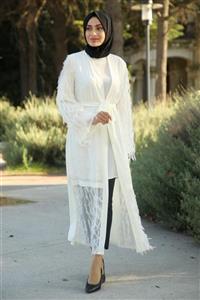Feiza Collection Püskül Detaylı Abaya - Ecru