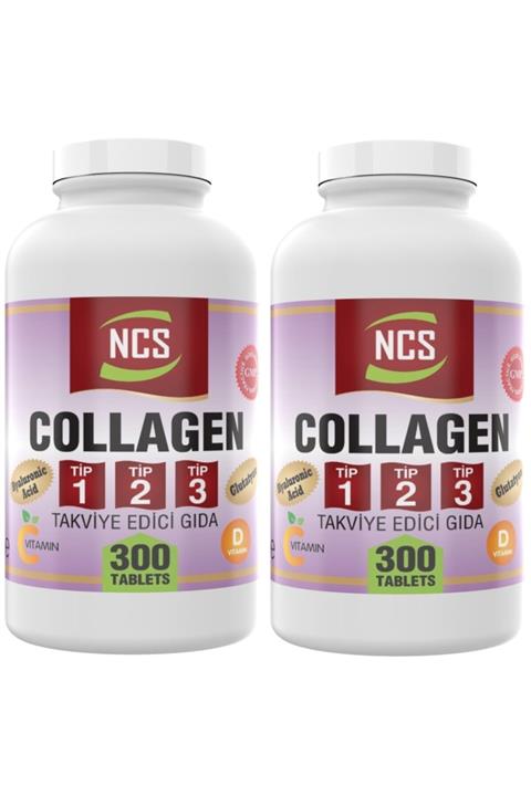 NCS Collagen (kolajen) (tip) 1-2-3 Hyaluronic Acid 2 X 300 Tablet = 600 Tablet C & E & D Vitamini