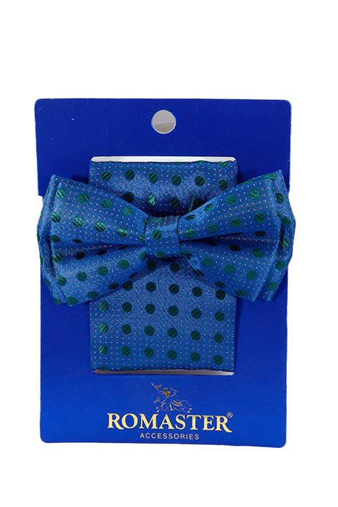 ROMASTER Lacivert Renk Nokta Desenli Mendilli Papyon
