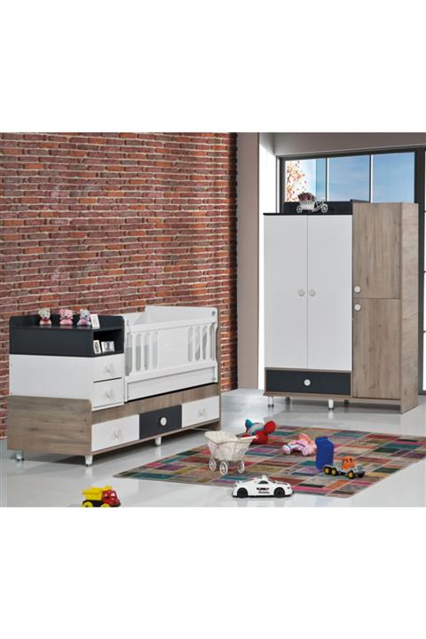 Eliusta Bebek Odası Takımı Büyüyen Sallanır Asansörlü Beşik Gardolap Dolap
