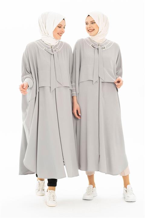 Beyza Nakışlı Yarasa Kol Gri Ferace 3301