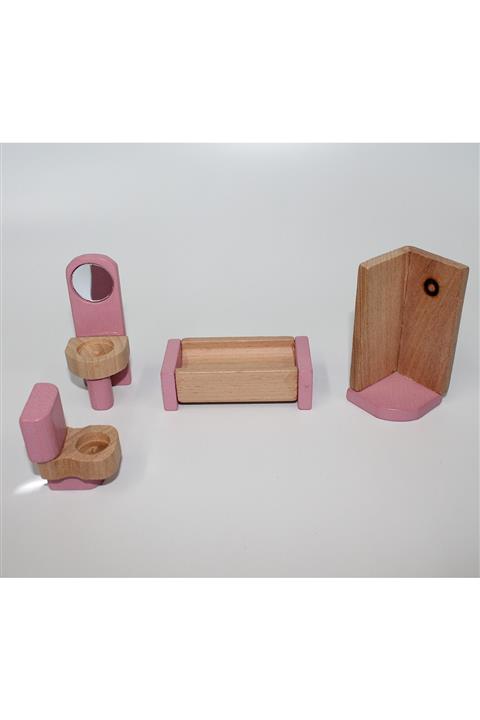Cocok Ahşap Oyuncak Ahşap Oyuncak Minyatür Pembe Banyo Seti