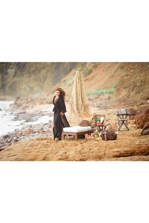 design by ebru ener Siyah Leopar Nakışlı Uzun Kimono