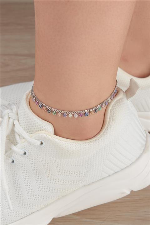 Tmt Silver Gümüş Rengarenk Yuvarlak Zirkon Taşlı Halhal