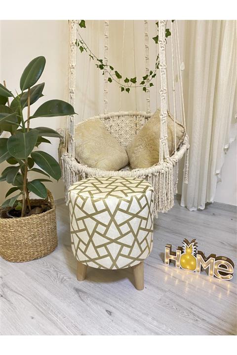 Müber Tasarım Müber Gold Thread Desen Puf
