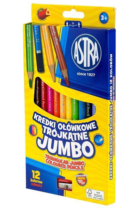 Astra 12 Renk Jumbo Tam Boy Kuru Boya Kalemi + Kalemtraş