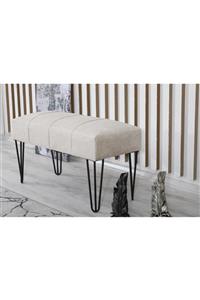 TOCCO Krem Dekoratif Metal Ayaklı Dikdörtgen Bench Puf