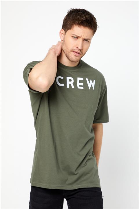 BACKMAN Unisex Crew Yazılı Haki Renk Oversize T-shirt