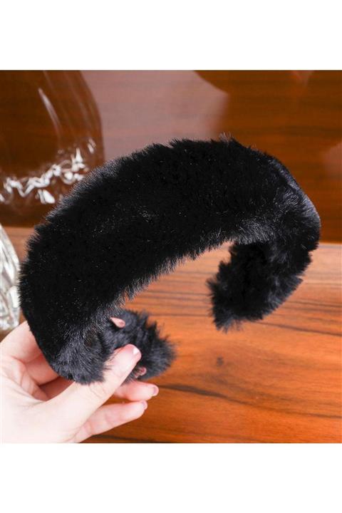 BAHELS Kadın Siyah Peluş Tüylü Taç Saç Bandı
