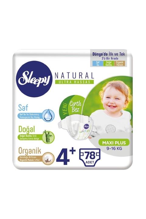 Sleepy Natural Bebek Bezi 4+ Numara Maxi Plus 78 Adet (9-16 Kg)