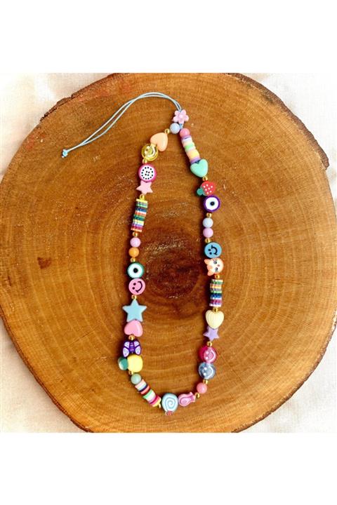 Palms Renkli Figürlü Fimo Boncuk Telefon Charmı, Telefon Askısı