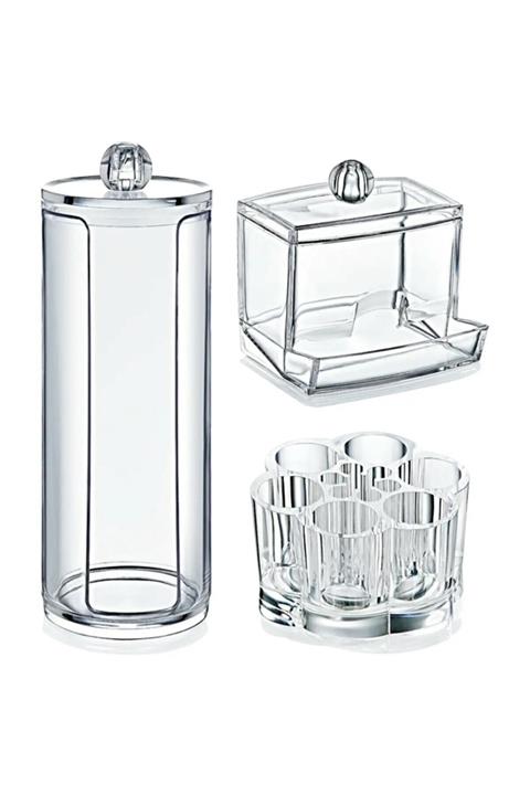 Happy Home Şeffaf Akrilik Lüx  Makyaj Organizer Set 3'lü