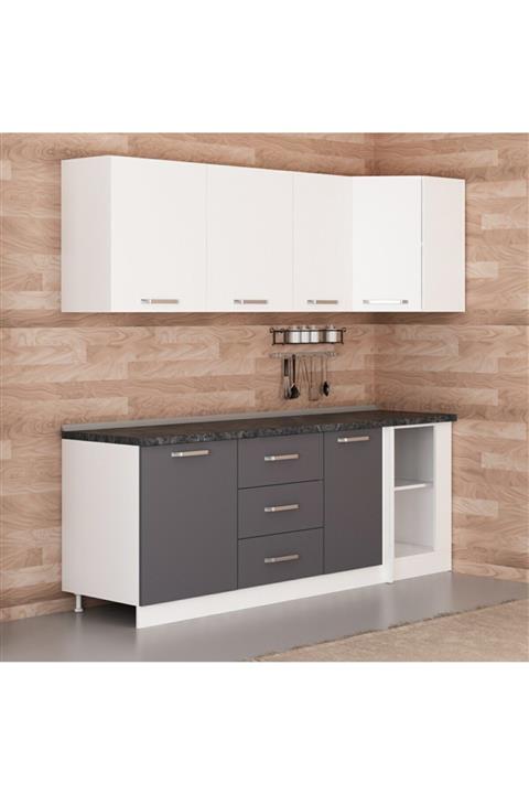 Minar 225cm Köşe Mutfak Dolabı - Beyaz Antrasit K225-a3