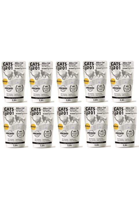 Cats101 Tozsuz Silika Kedi Kumu - Idrar Kurutucu Mikrop Önleyici Kristal Kedi Kumu - 3,8 Lt X 10 Pkt