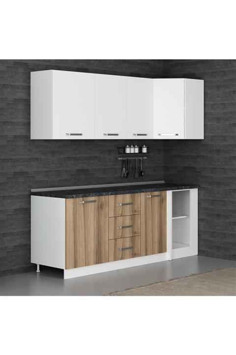 Minar 215 cm Köşe Mutfak Dolabı Beyaz/dore K215-d2