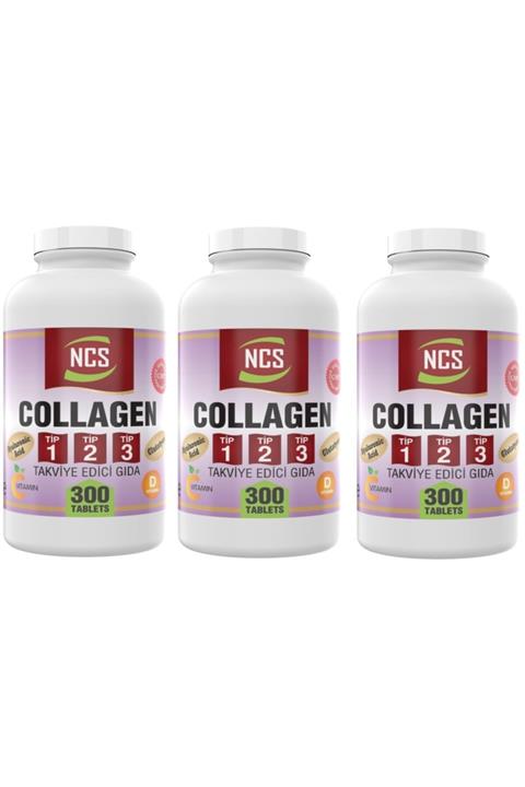 NCS Collagen (kolajen) (tip) 1-2-3 Hyaluronic Acid 3 X 300 Tablet = 900 Tablet C & E & D Vitamini