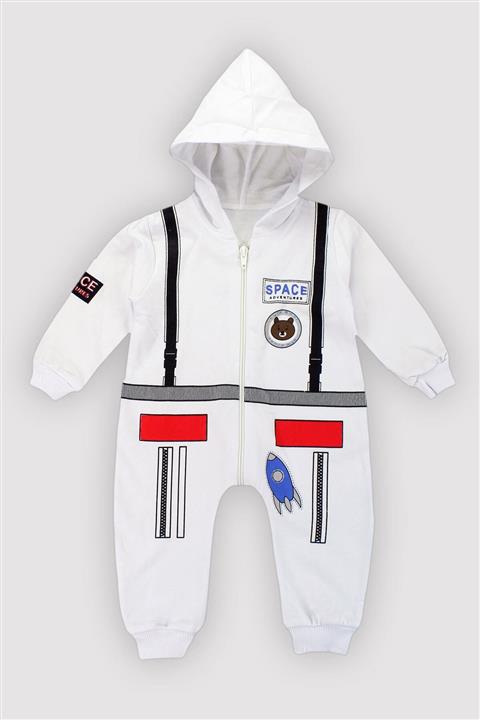 Peki 4 Mevsim Uniseks Bebek %100 Pamuk Dar Kalıp Fermuarlı Space Baskı Astronot Kostüm Tulum 12405