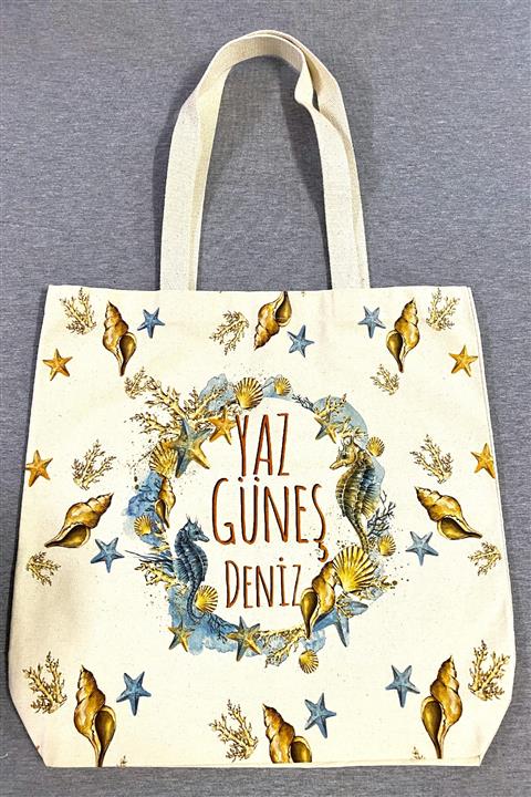 Cix Kanvas Bez Çanta Yaz Güneş Deniz Kalın Doğal Kumaş Plaj Çantası 40x45 Cm