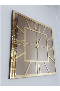 AYNA DENİZİ Golden Quare Bronze Model Altın Bronz Renk 60 Cm X 60 Cm Dekoratif Aynalı Duvar Saati