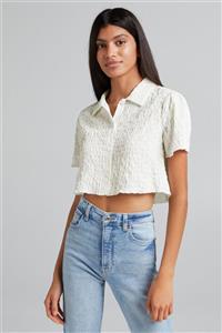 Bershka Kadın Krem Dokulu Polo T-Shirt