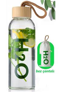 PEGA HOME H2o Borosilikat Cam Matara Bambu Vakum Kapaklı Su Şişesi Suluk