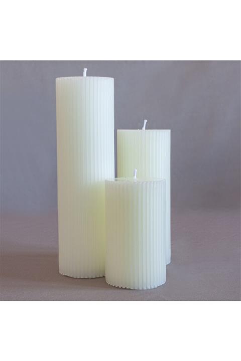 Mument Oluklu Silindir 3'lü Mum Seti Krem